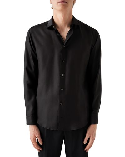 Eton Slim Fit Silk Twill Dress Shirt - Black