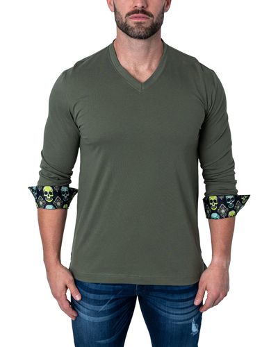 Maceoo Edisonsolidskull Long Sleeve V-neck T-shirt At Nordstrom - Green