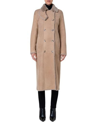 Akris Punto Double Breasted Genuine Shearling Leather Coat - Natural