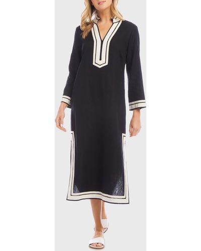 Karen Kane The St. Tropez Long Sleeve Linen Blend Midi Dress - Black