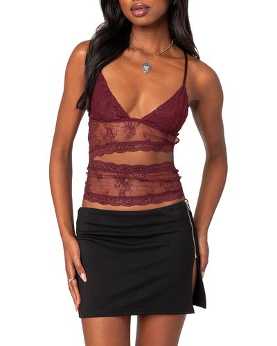Edikted Spice Cutout Sheer Lace Camisole - Red