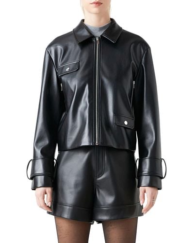 Grey Lab Faux Leather Zip Crop Jacket - Black
