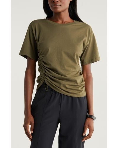 Zella Adjustable Ruched Pima Cotton T-shirt - Green