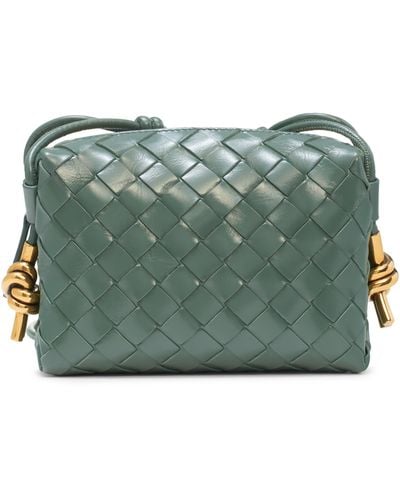 Bottega Veneta Mini Knot Detail Intrecciato Leather Crossbody Bag - Green