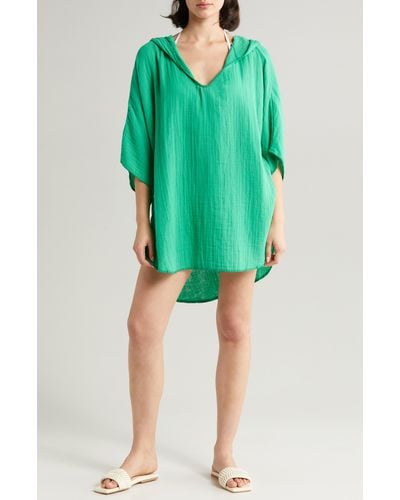 Elan Hooded Cotton Cover-up Tunic - Green