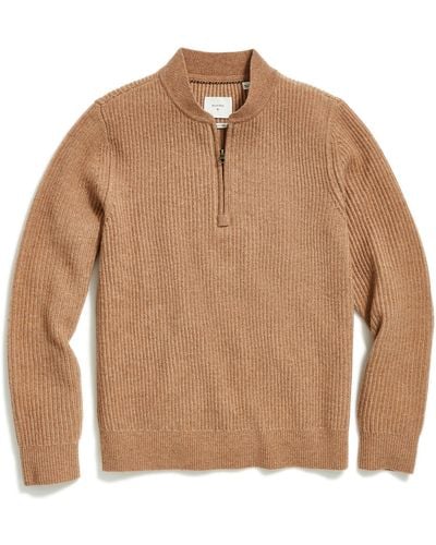 Billy Reid Fisherman Rib Half Zip Wool Sweater - Natural
