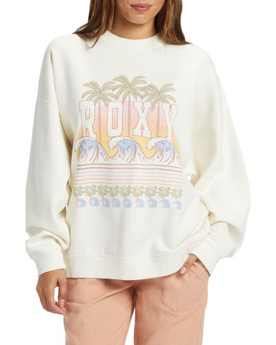 Roxy Lineup Oversize Graphic Sweatshirt - Natural