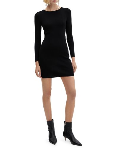 Mango Cutout Long Sleeve Sweater Dress - Black