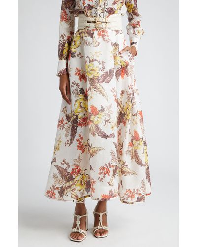 Zimmermann Matchmaker Floral Print Linen & Silk Maxi Skirt - Multicolor