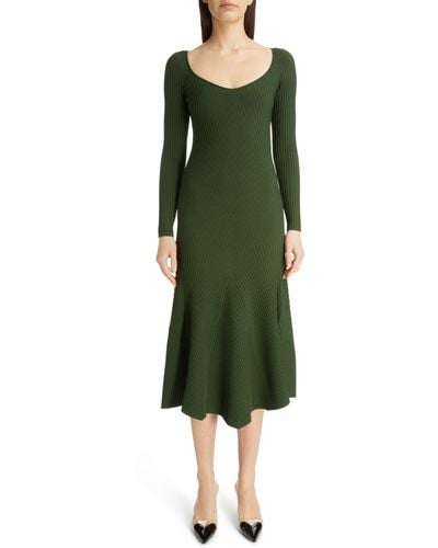 Alaïa Mitered Rib Knit Midi Dress - Green