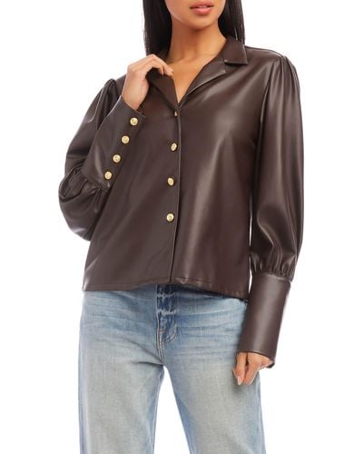 Fifteen Twenty Faux Leather Button-up Shirt - Brown