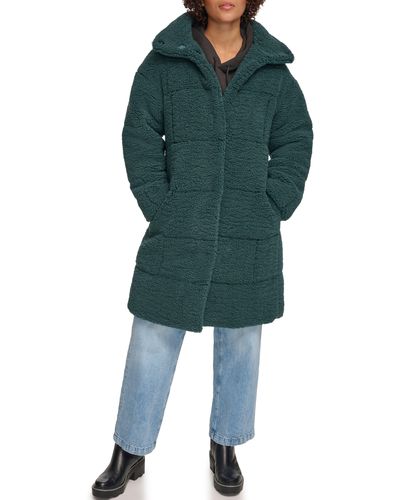 Levi's Quilted Fleece Long Teddy Coat - Green