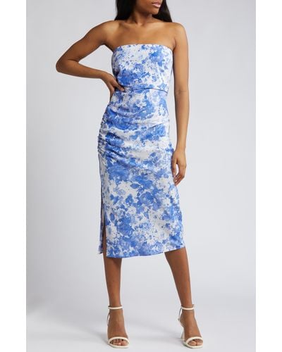 Wayf The Taylor Floral Strapless Cocktail Dress - Blue