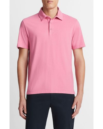 Vince Regular Fit Garment Dyed Cotton Polo - Pink