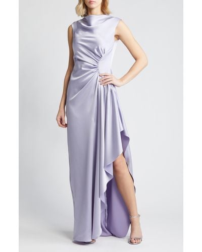 Amsale Half Moon Asymmetric Hem Satin Gown - Purple