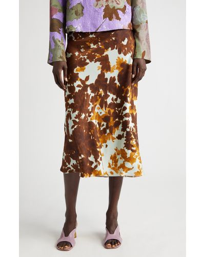 Dries Van Noten Sati Shadow Leaf Print Midi Skirt - Multicolor