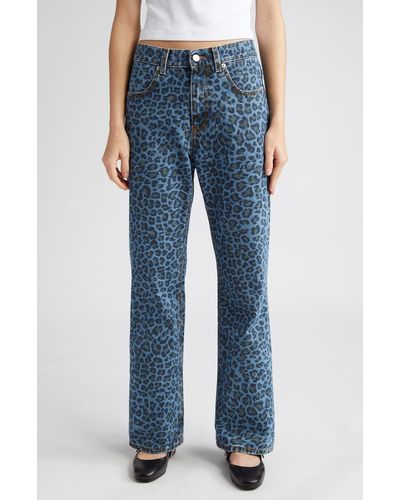 Molly Goddard Leopard Print Rigid Flare Jeans - Blue