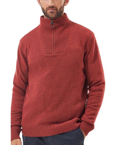 Barbour Nelson Essential Lambswool Half Zip Sweater - Red