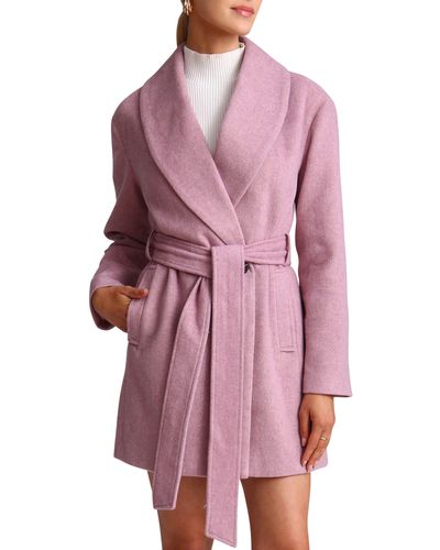 Avec Les Filles Shawl Collar Wool Blend Belted Coat - Pink