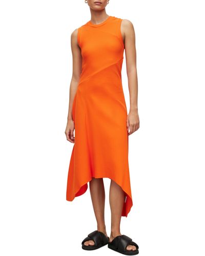 AllSaints Gia Sleeveless Rib Midi Dress - Orange