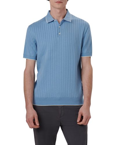 Bugatchi Ribbed Polo Sweater - Blue