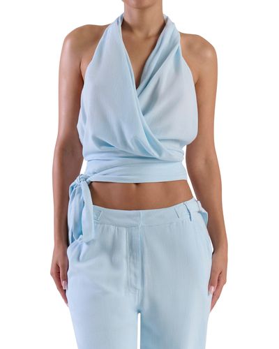 Naked Wardrobe So Wrapped Up Halter Top - Blue