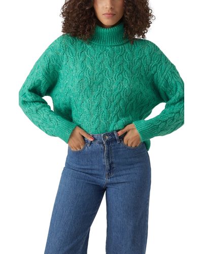 Vero Moda Tilly Cable Stitch Recycled Polyester Blend Turtleneck Sweater - Green