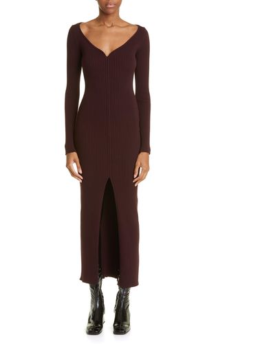 Courreges Swallow Long Sleeve Rib Sweater Dress - Brown