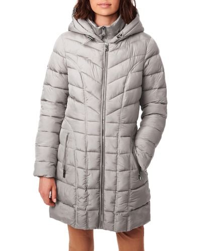 Bernardo Water Resistant Packable Hooded Puffer Coat With Removable Bib Insert - Gray