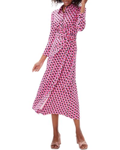 Diane von Furstenberg Sana Geo Print Long Sleeve Wrap Front Dress - Pink