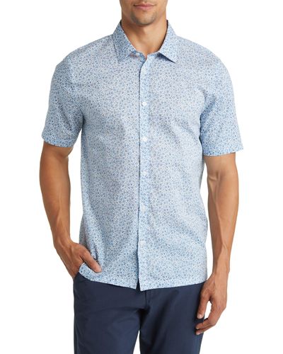 Good Man Brand Big On-point Short Sleeve Organic Cotton Button-up Shirt - Blue