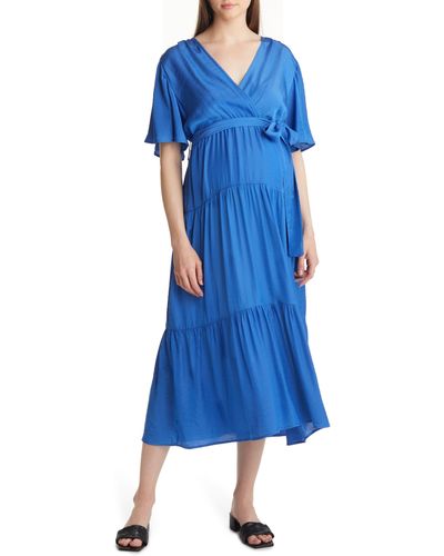 ANGEL MATERNITY Crossover Faux Wrap Maternity Maxi Dress - Blue
