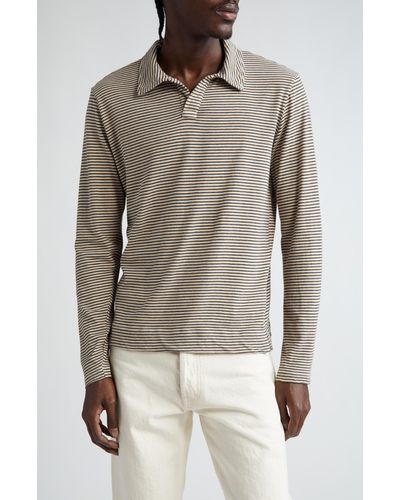 Massimo Alba Rico Stripe Cotton Jersey Polo - Gray