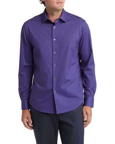 Bugatchi James Ooohcotton® Greek Key Print Button-up Shirt - Purple