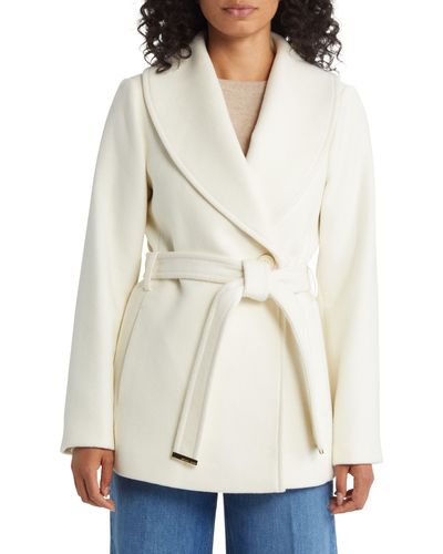 MICHAEL Michael Kors Belted Wool Blend Shawl Collar Coat - White