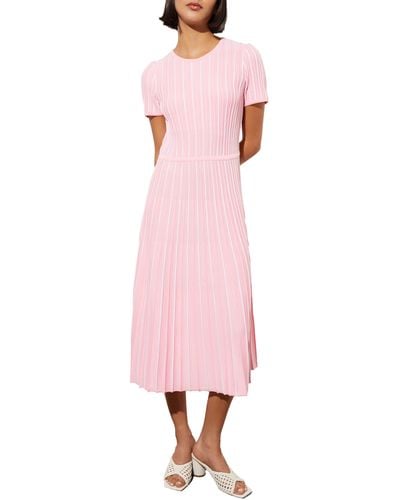 Ming Wang Stripe A-line Midi Sweater Dress - Pink