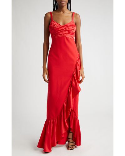 Likely Billie Pleated Ruffle Gown - Red