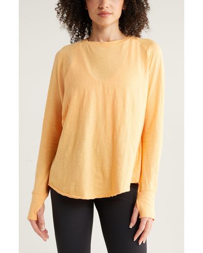 Zella Relaxed Long Sleeve Slub Jersey T-shirt - Orange