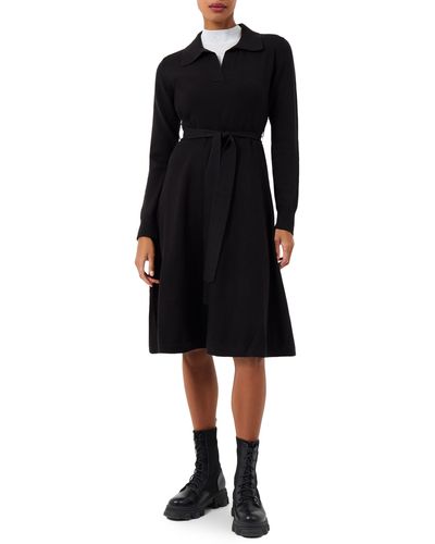 French Connection Judith Tie Waist Long Sleeve A-line Dress - Black