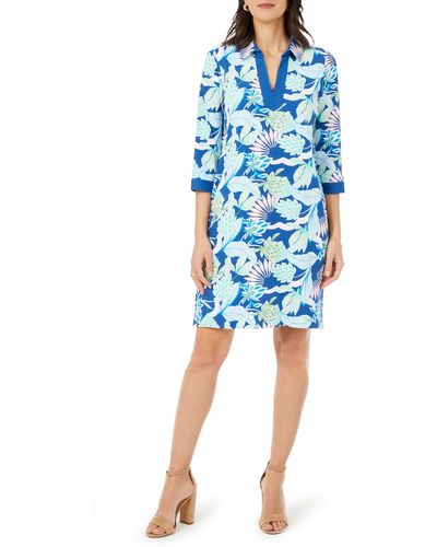 Foxcroft Angel Oasis Floral Print Jersey Shift Dress - Blue