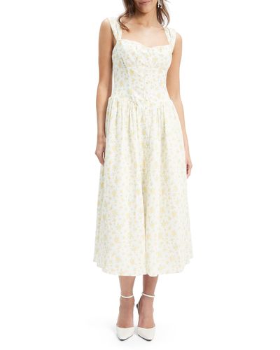 Bardot Malea Floral Print Sleeveless Linen Blend Midi Dress - White