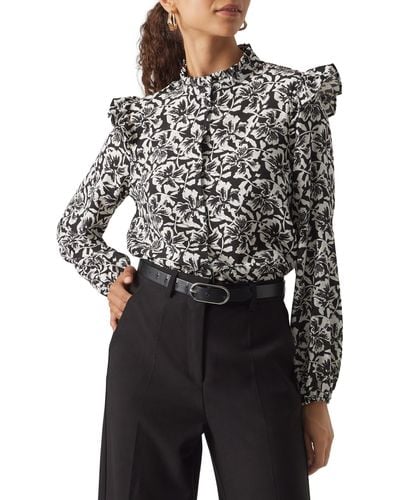 Vero Moda Sophia Floral Print Ruffle Shirt - Black