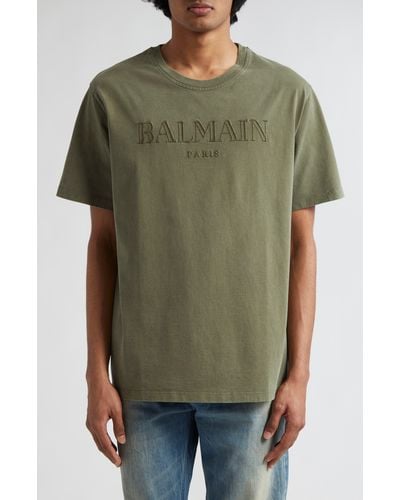 Balmain Embroidered Logo Cotton T-shirt - Green