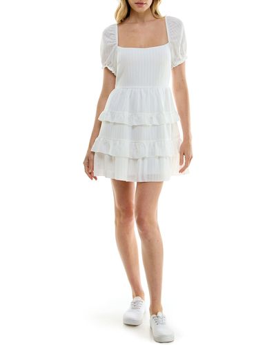 Speechless Puff Sleeve Tiered Minidress - White