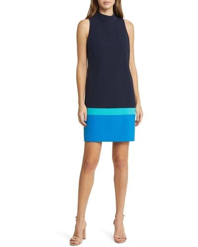 Tahari Colorblock Sleeveless Shift Dress - Blue