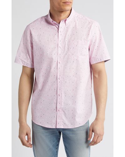 Johnston & Murphy Flamingo Print Short Sleeve Cotton Button-down Shirt - Purple