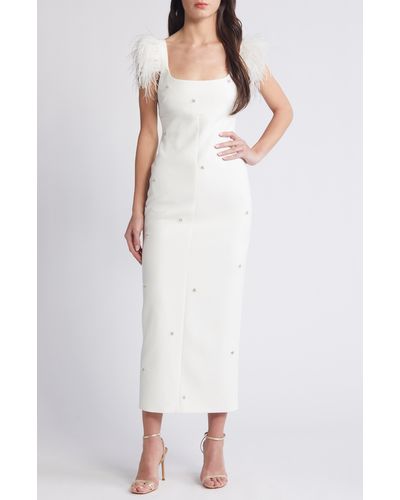 Likely Cameron Feather Cap Sleeve Gown - White
