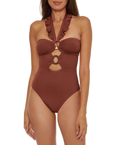 SOLUNA Ruffle Strappy One-piece Swimsuit - Brown