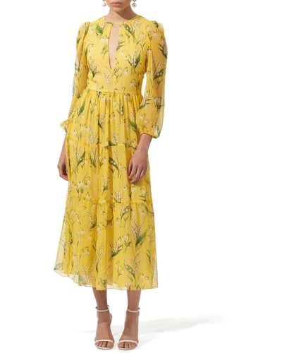 Carolina Herrera Lily Of The Valley Print Silk Georgette Midi Dress - Yellow