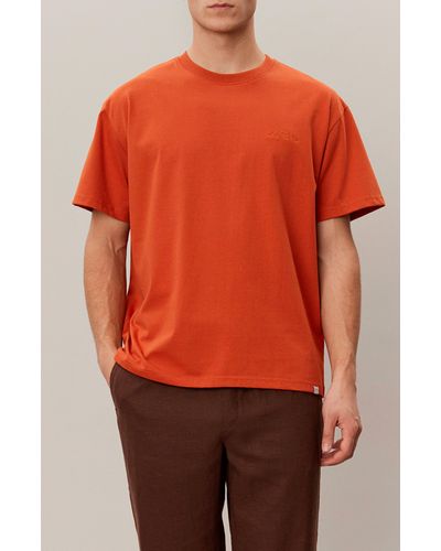 Les Deux Logo Embroidered Recycled Cotton Blend T-shirt - Orange